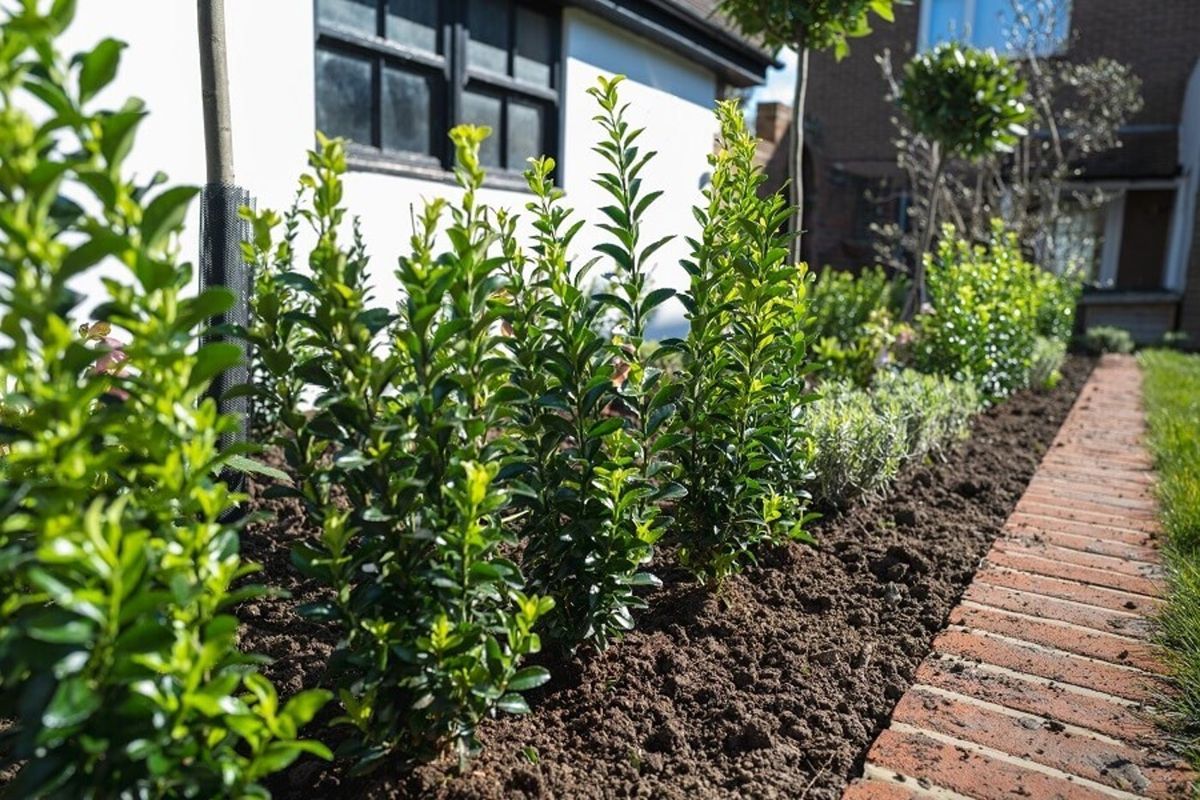 Pas aangeplante border met struiken