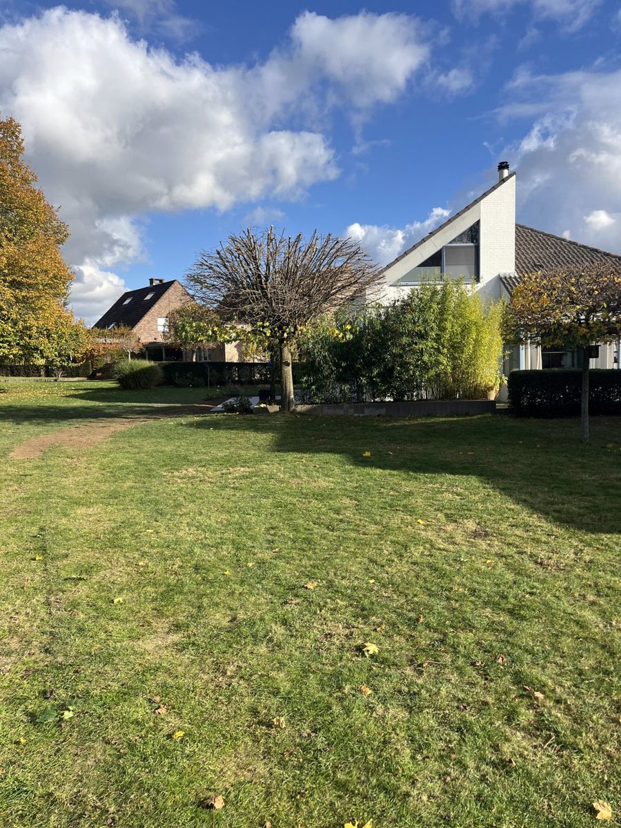 Verzorgd gazon met woning op achtergrond